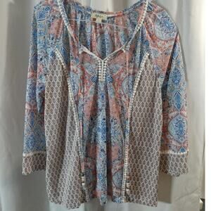 Style & Co Women's Large Tunic Boho Lightweight 3/4 Sleeves Peasant